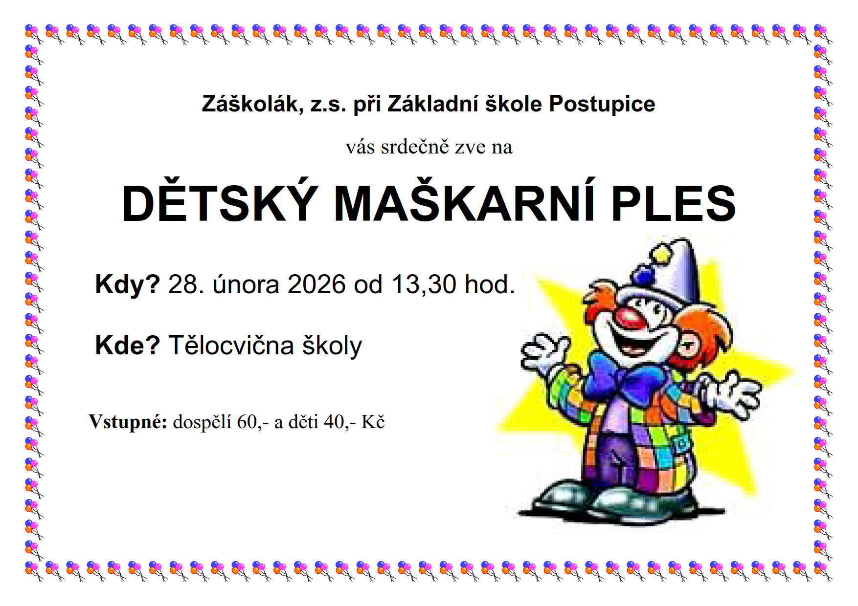 Dětský maškarní ples 28. 2. 2026